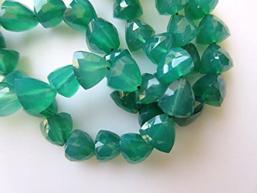 13 inch natural beads strand of 8mm faceted trillion green onyx gemstone beads for DIY jewelry - necklace, bracelet, earring, ring.