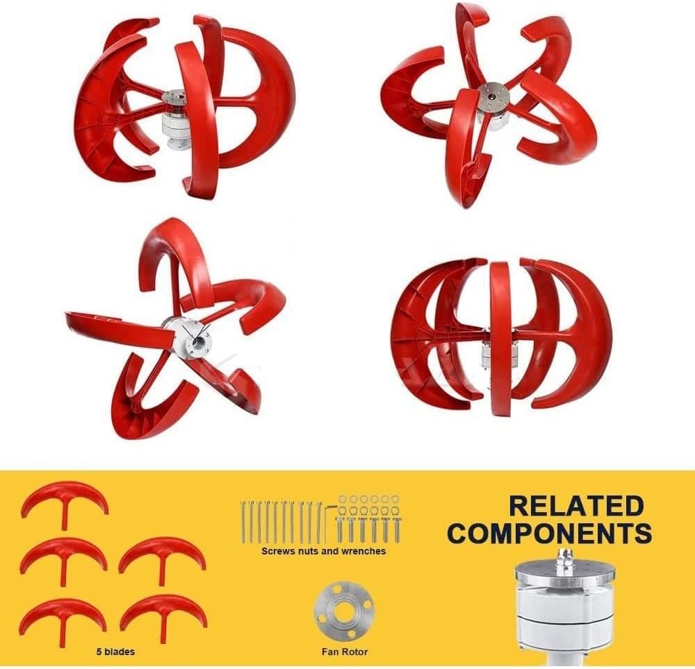 Wind Turbine Generator, 5 Blades 12V 24V Free Energy Generator, Vertical Axis Wind Generator Kit for Home Streetlight Use