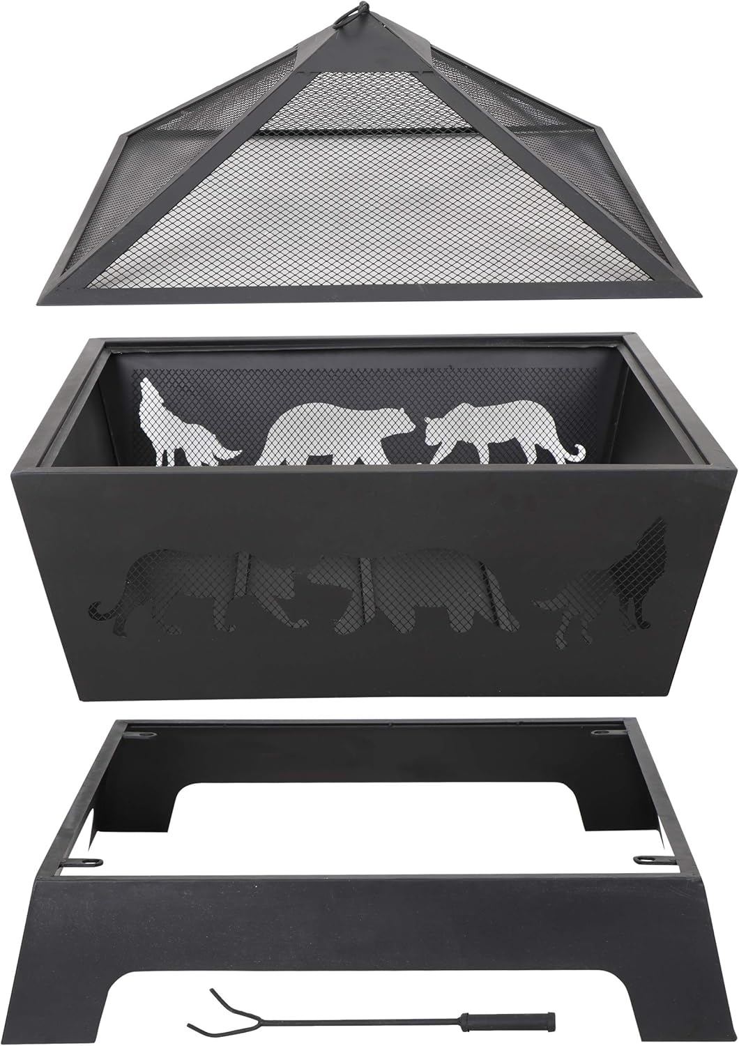 ZENY 26 inch Fire Pits for Outside Square Firepit Wood Burning Fireplace Heavy Duty Steel Patio Firepit Bowl with Screen Waterproof Cover and Poker for Camping Picnic Bonfire Backyard