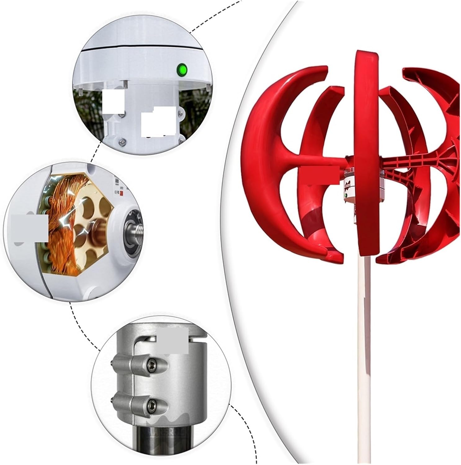 High Efficiency Wind Turbine Generator with Wind MPPT Controller 400W 12V 24V Household Small Vertical Lantern Wind Generator Low Starting Speed for Home(White,24V)