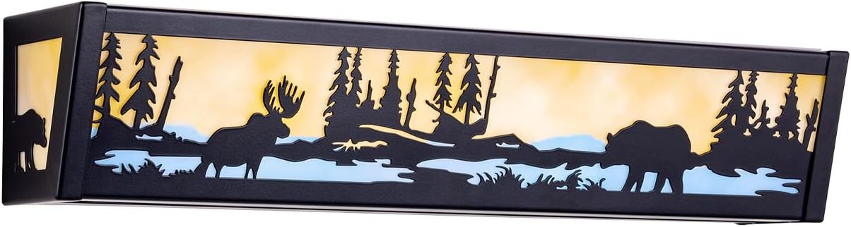 TOCHIC Farmhouse LED Bathroom Vanity Light, Matte Black Western Light Fixture Over Mirror, Rustic Deer & Bear Vanity Lights for Bathroom, Mirror Cabinets, Powder Room, Living Room, 24