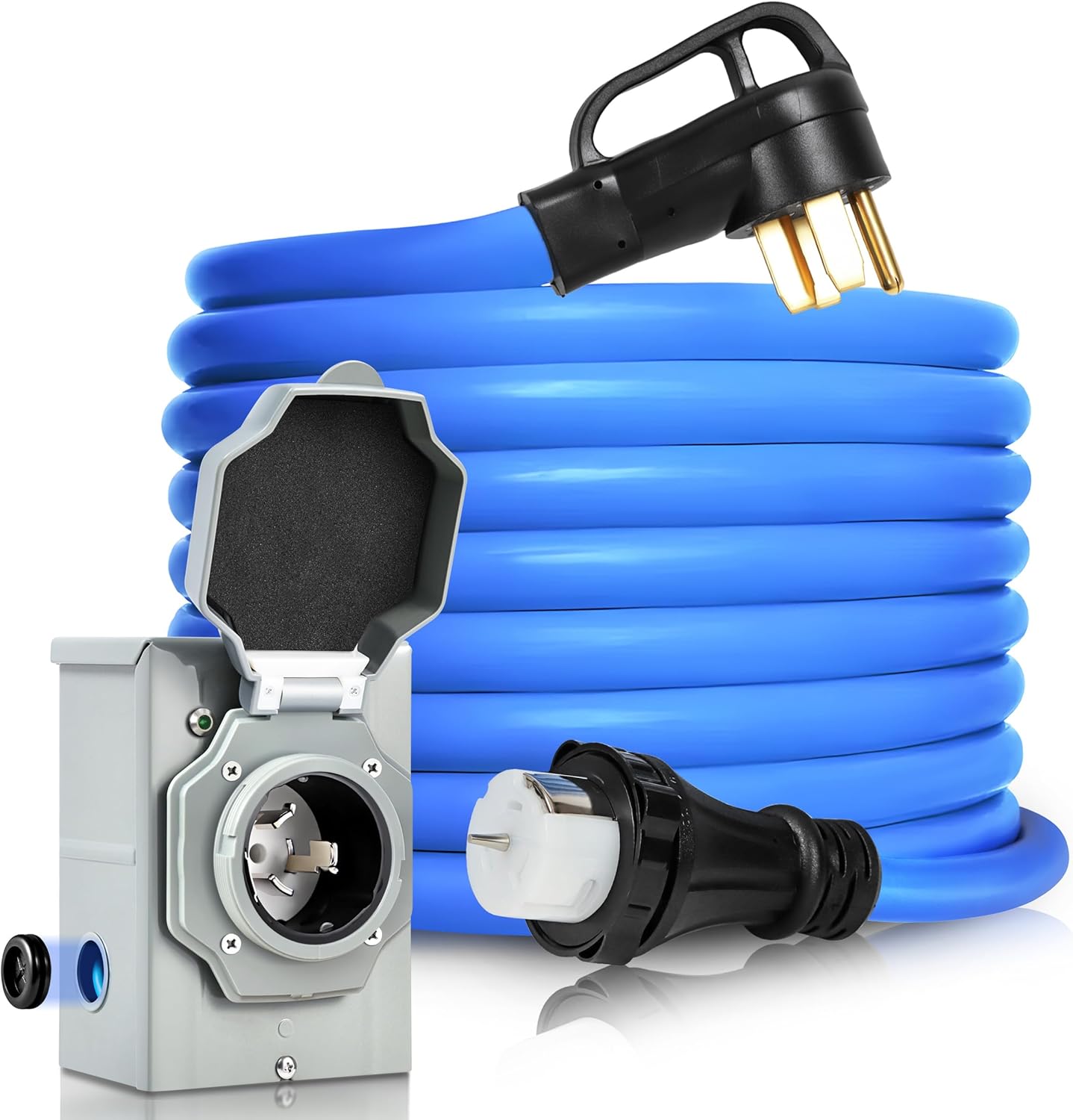 50 Amp Generator Cord and Pre-Drilled Power Inlet Box, Generator Cords 25FT, 50 Amp 125V/250V Generator Power Cord, NEMA 14-50P / SS2-50R Twist Lock Connector