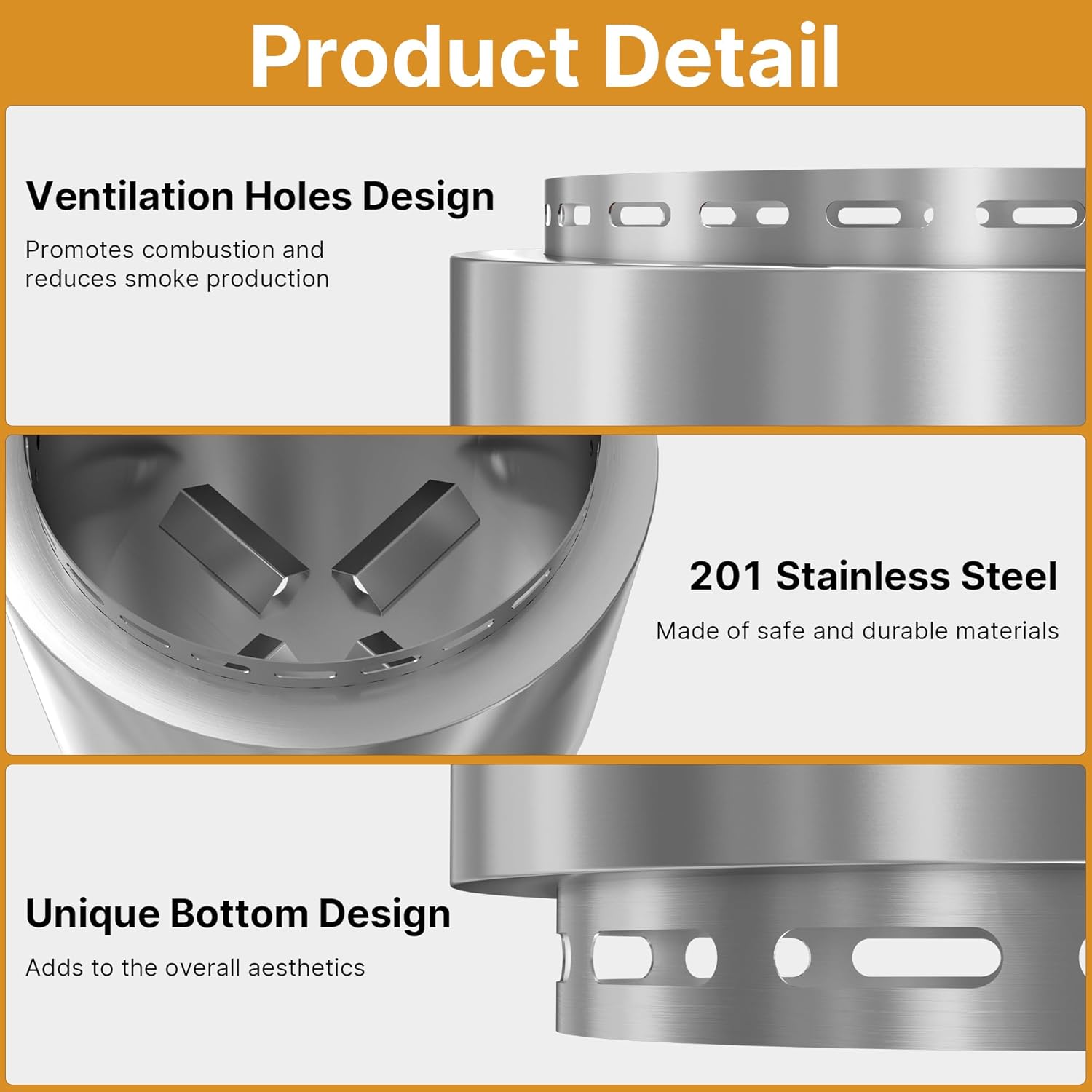 Gotland 19 inch Smokeless Fire Pit Stove with Ash Poker & Carry Bag, Outdoor Stainless Steel Portable Wood Burning Fireplace for Camping and Picnic - Silver