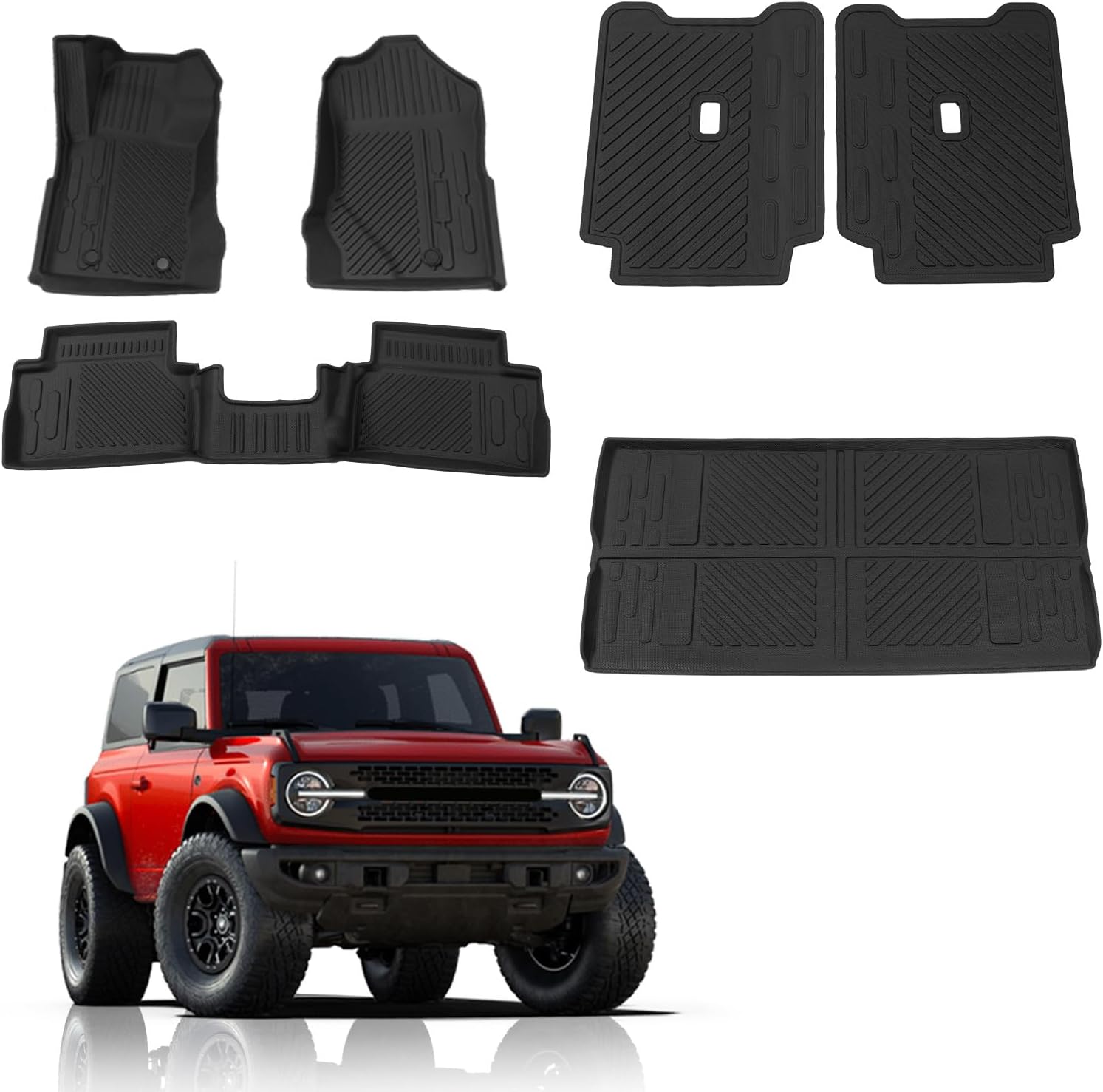Rongtaod Floor Mats Compatible with 2021-2024 2025 Ford Bronco 2 Door Floor Mats Cargo Liner Rear Trunk Mat 2023 Bronco Accessories (Trunk Mat+Backrest Mats+Floor Mats)