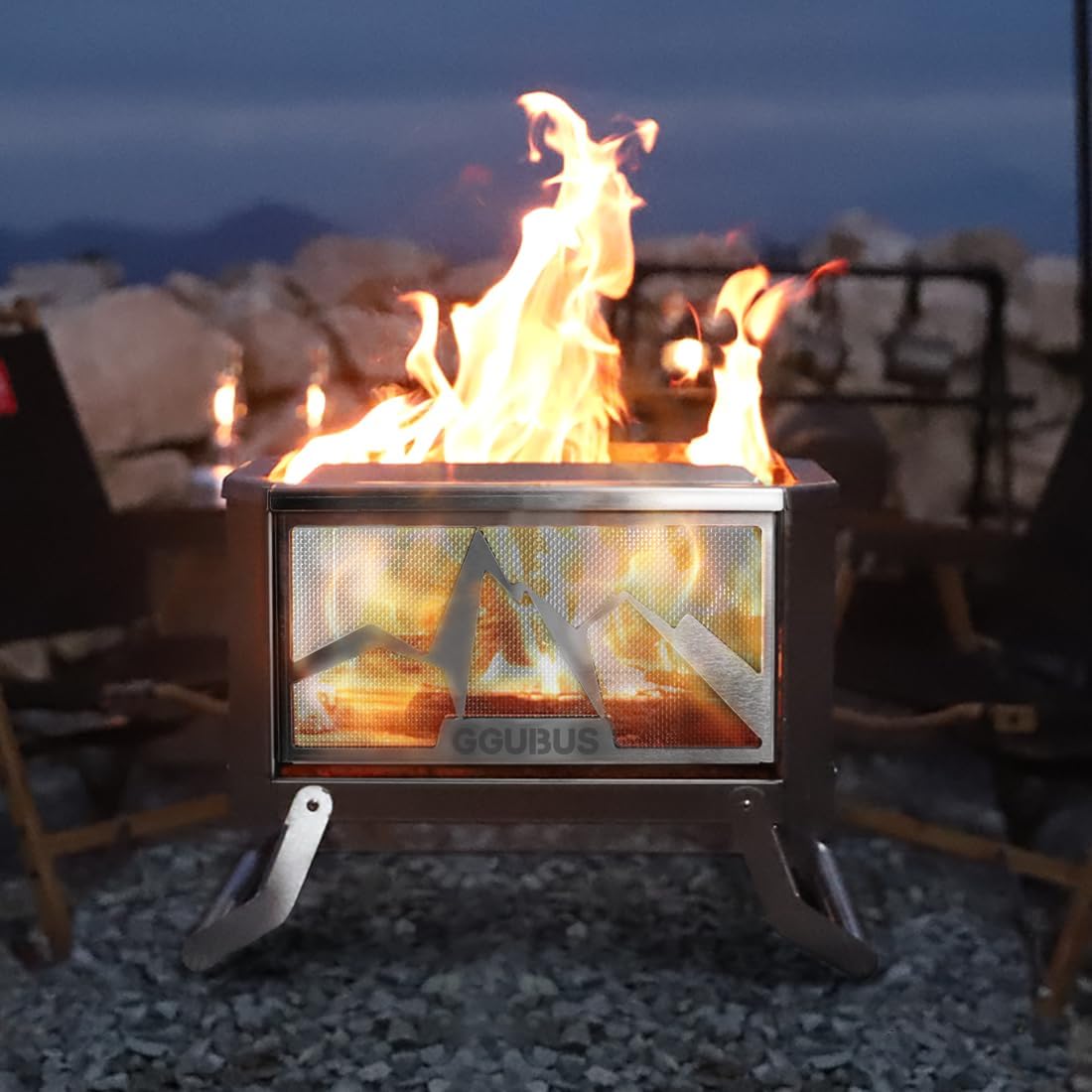 GGUBUS Stainless Steel Dual Stove XL – Foldable Camping Fire Pit with Tempered Glass Panel Option, 2-in-1 BBQ Grill & Bonfire, Tool-Free Assembly, Carrying Case (Tempered Glass Panel Only)