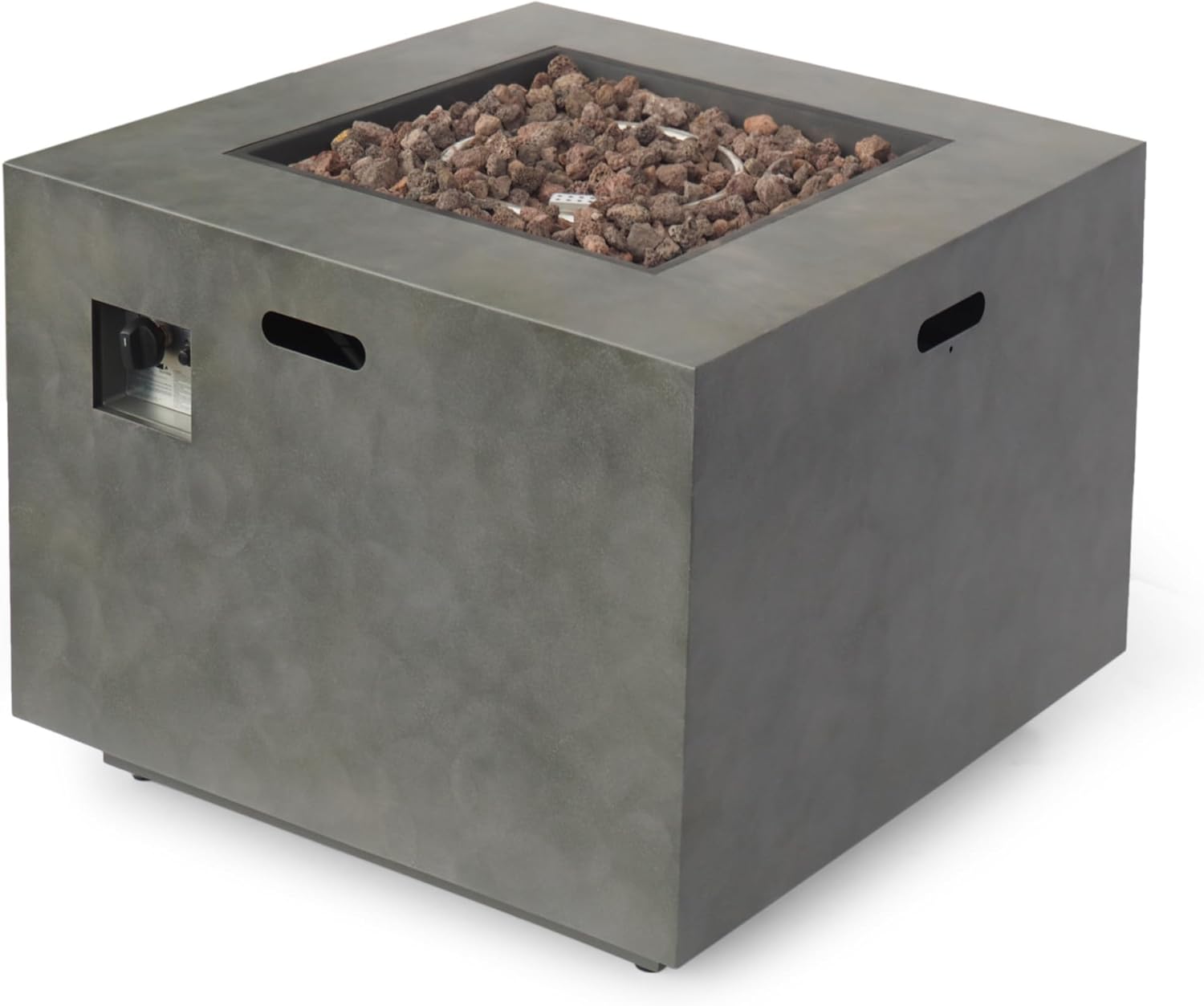 Square Fire Pit 50,000 Btu – Outdoor Stone Gray Fire Pit for Patio, Backyard, – Durable Steel Construction with Lava Rocks Spark Screen (1 Doors)