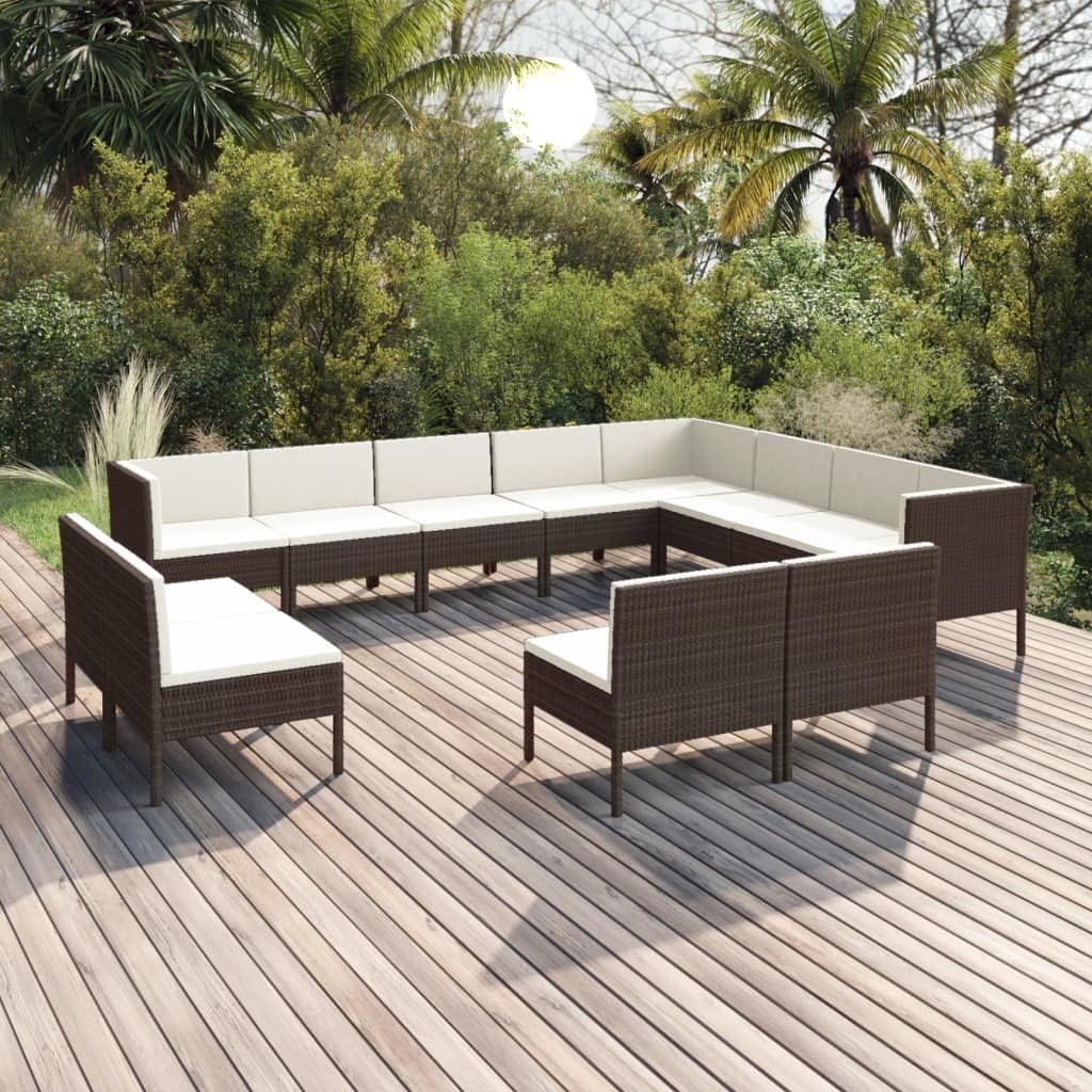 12 Piece Patio Lounge Set with Cushions Poly Rattan Brown,Complete Patio Lounge Set with Comfortable Cushions for Outdoor Relaxation Furniture Sets for Patio, Lawn & Garden
