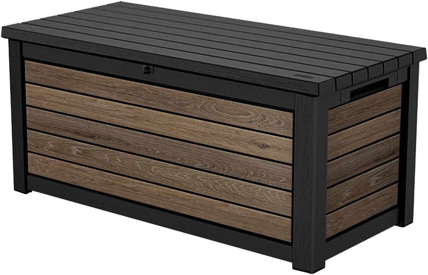 Keter Signature Collection 165 Gallon Resin Deck Box Organization and Storage Box for Patio Outdoor Cushions, Throw Pillows, Garden Tools and Pool Supplies, Walnut