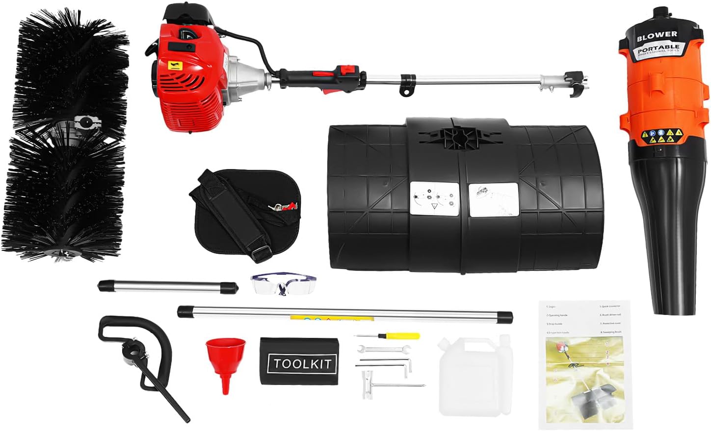 Lawn Sweeper, 2-Stroke 1700W Gasoline Powered Push Lawn Sweeper Leaf & Grass Yard Sweeper Leaf Vacuum Rake for Leaves Push Sweeper with Protective Cover for Artificial Turf, Factories