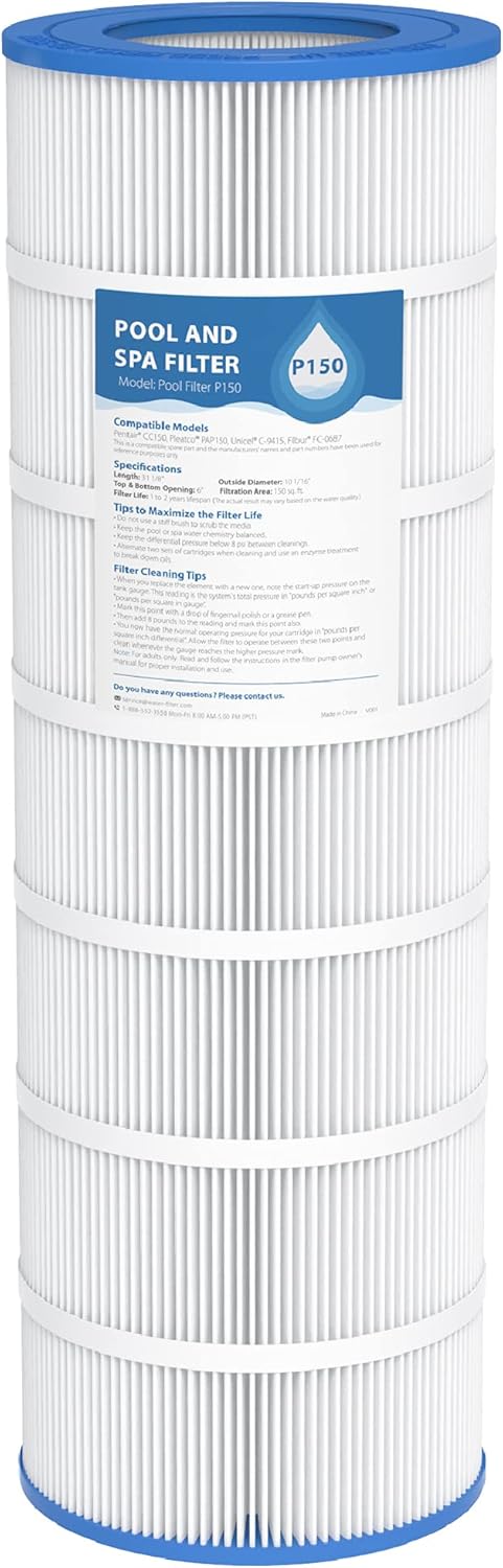 AQUA CREST Pool Spa Filter Replacement for Pentair CC150, R173216, Unicel C-9415, 59054300, Pleatco PAP150, Filbur FC-0687, 160317, Predator 150 Water Filter, 150 sq. ft