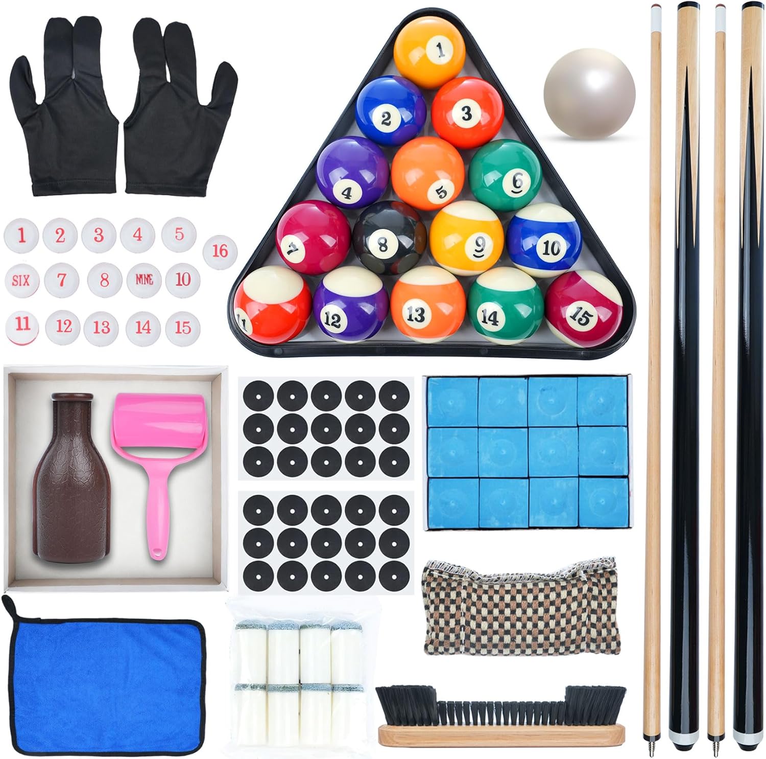 Pool Balls Billiard Set, Pool Table Accessories Kit, Complete Billiard Game Kit, Including Billiards, Cues, Chalk, Pool Table Kit