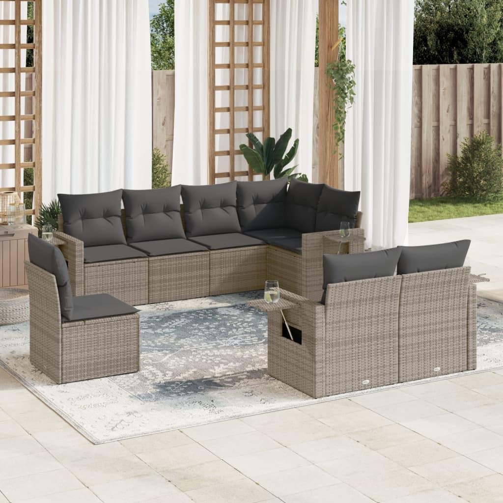 8 Piece Garden Sofa Set, Grey PE Rattan, Powder-Coated Steel Frame, Outdoor Patio Furniture for Balcony, Terrace, and Deck, Weather-Resistant Seating for 8 People