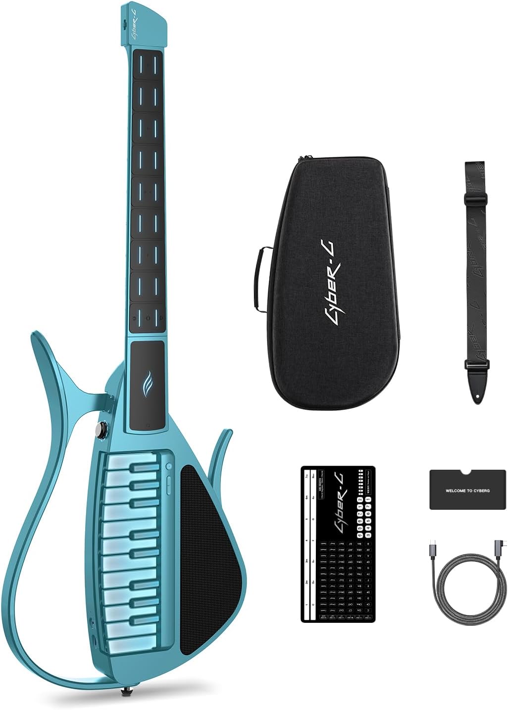 Enya CYBER-G Stringless Smart Guitar, Foldable Travel Backing Guitarra, Built-in Drum Machine & Bassline, 20 instrument Sounds for One-Man Band, App Interactive Chord Sheets For Adults & Teens (Blue)