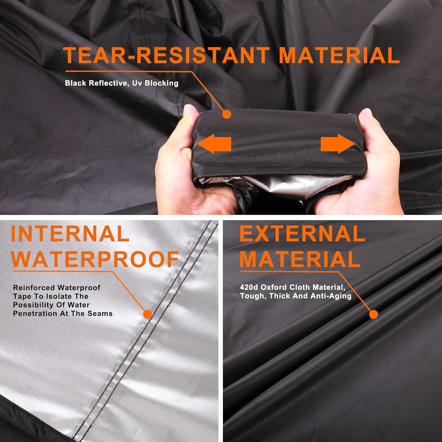 Rectangular Fire Pit Cover 287x155x82cm Waterproof and Breathable Waterproofing Balconies 420D Oxford Fabric/Inner PU Coated with Silver Waterproof Patio Table Cover -Black.