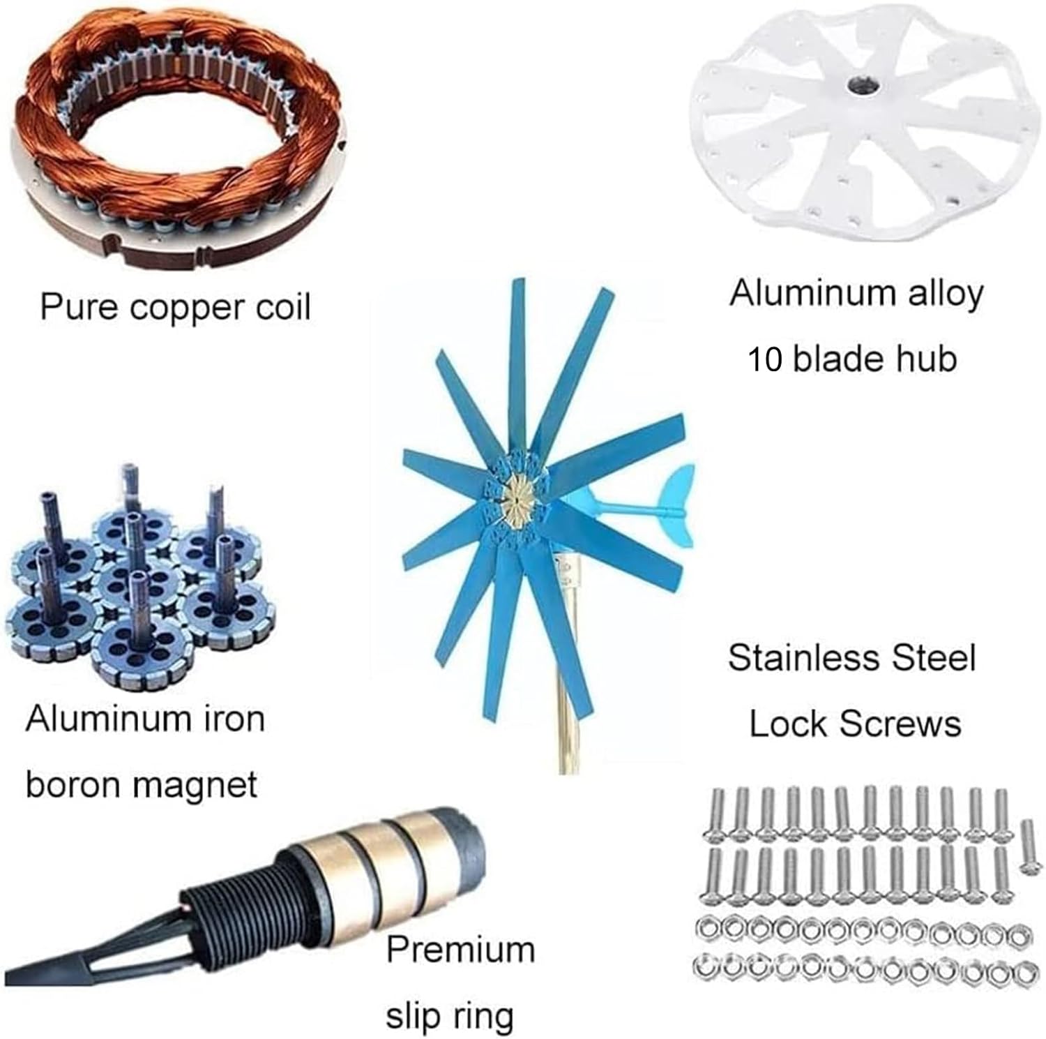 Magnetic Levitation Wind Turbine 12000W with Controller, Blue 10 Blades Wind Turbine Generator Kit for Home, Farm, RVs, Boats,48V