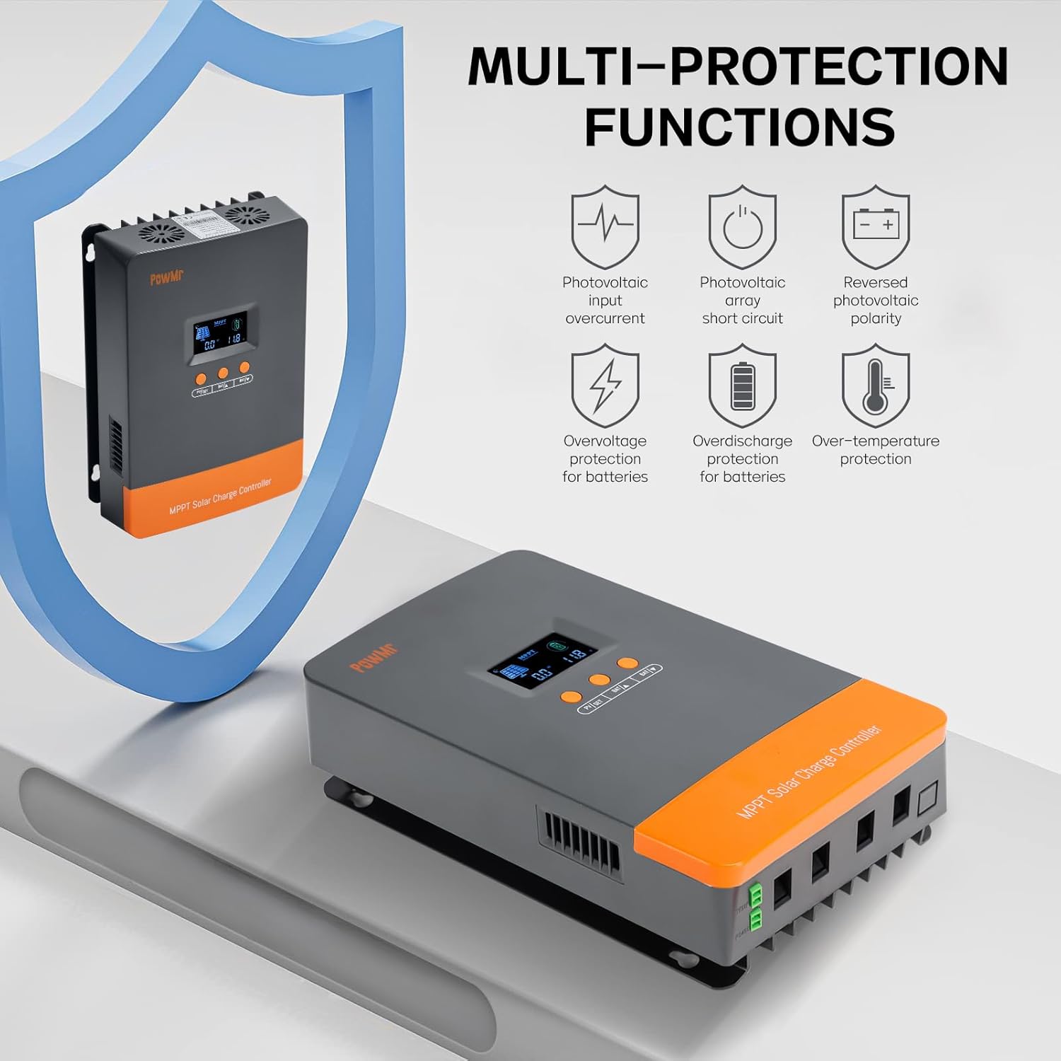 PowMr 100A MPPT Solar Charge Controller, 12V/24V/36/48VDC Input, LCD Display Solar Charge Controller for Flooded Lead-Acid Vented Sealed Gel NiCd Lithium Battery, Support 12(Max) Units in Parallel