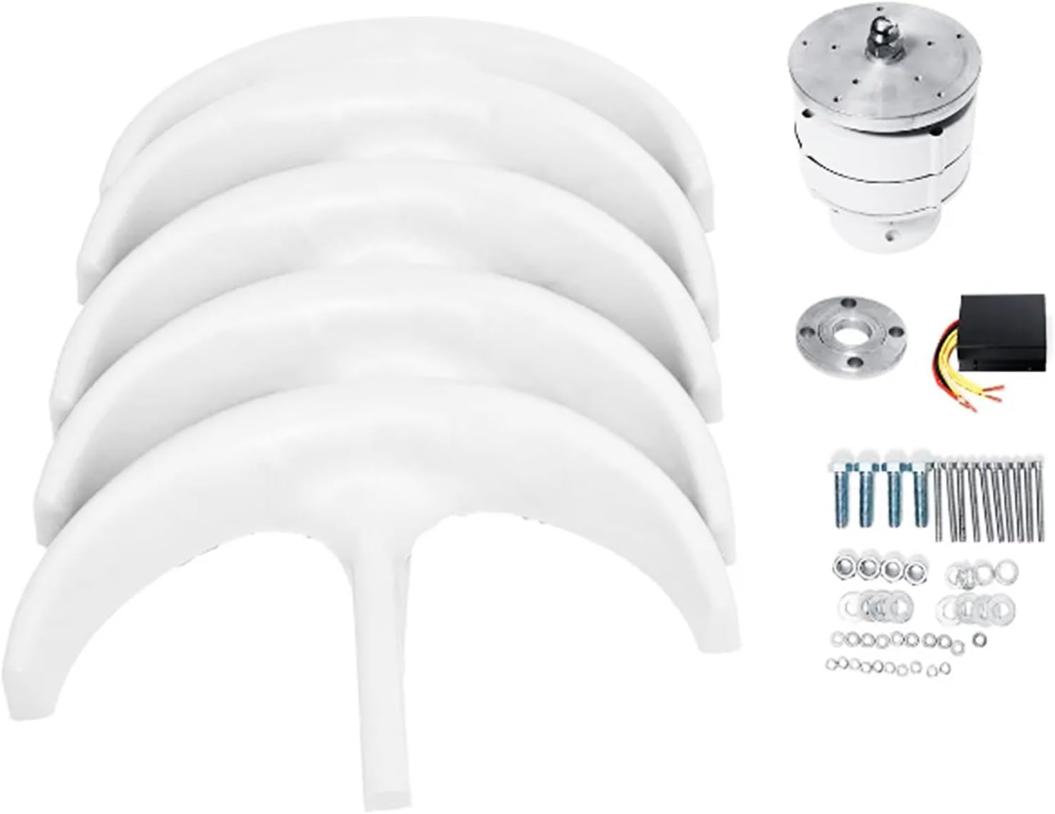 Vertical Wind Turbine Generator,5000W 12V 24V 48V Windmill Generator Wind Turbine Kit W/Controller 5 Blades for Wind and Solar Power Generation(White)