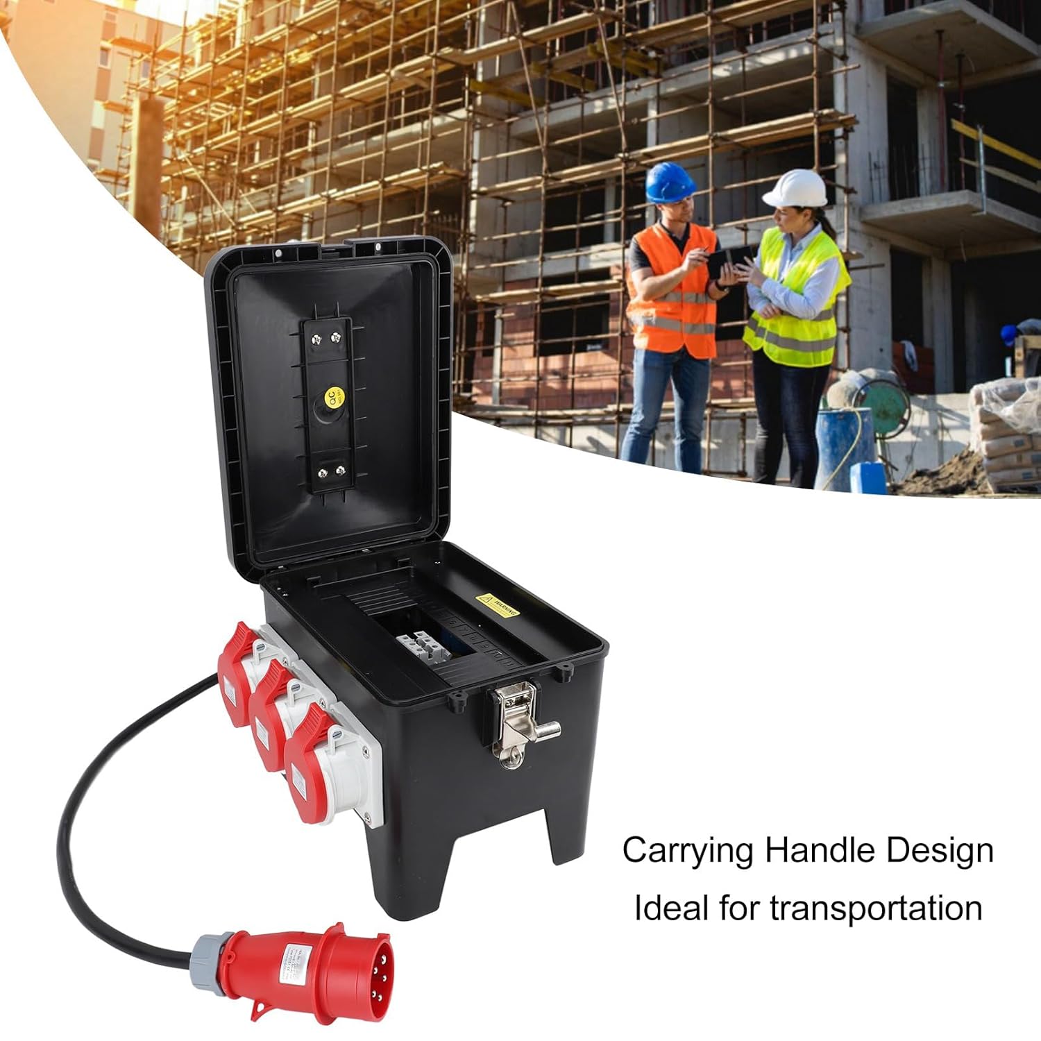 Fockety Power Distribution Box, Compact Electrical Box with Cable & Handle, IP65 Enclosure, IP44 Socket, Portable Power Center for Jobsite, Generator, RV, Outdoor Use