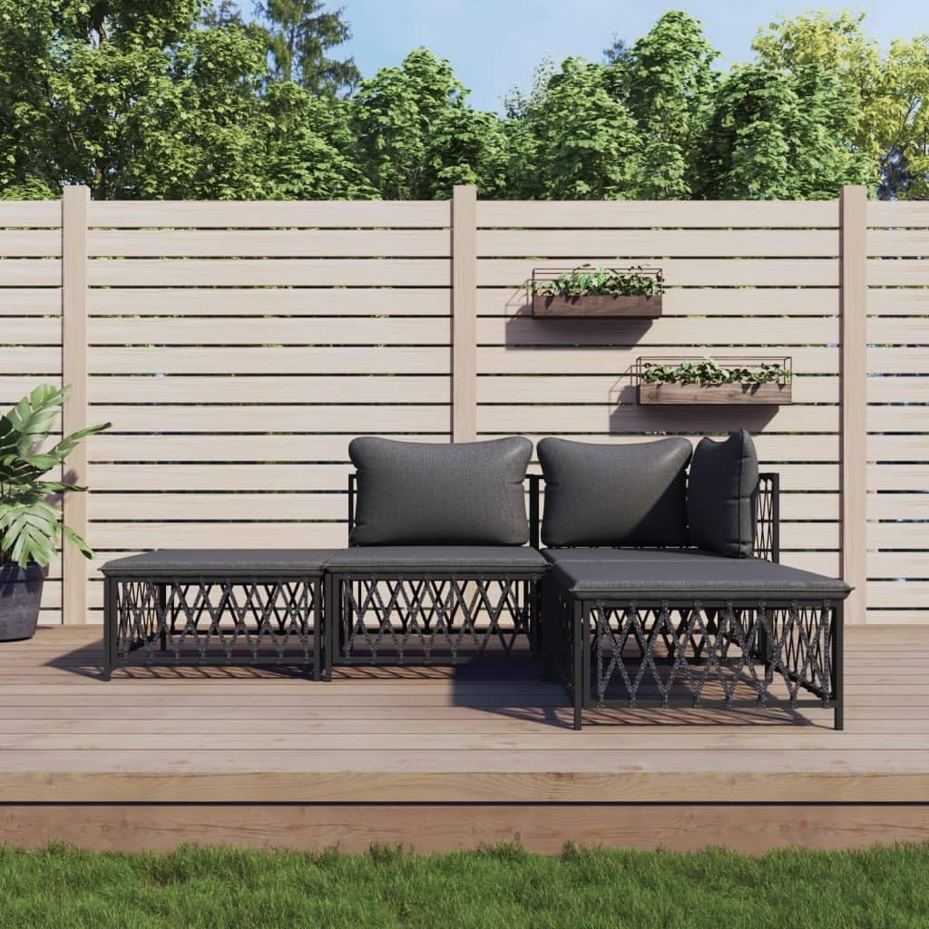 4 Piece Patio Lounge Set with Cushions Anthracite Steel,Sturdy and Stylish Patio Lounge Set for Outdoor Comfort and Relaxation Patio Furniture Sets, Outdoor Furniture Sets