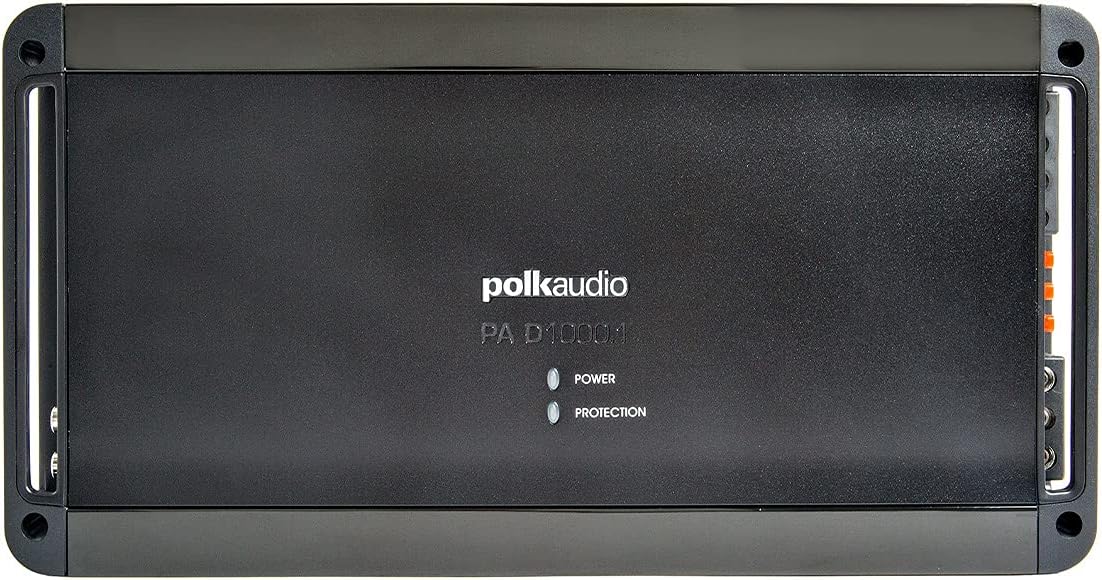 Polk Audio PA D1000.1 Class D MOSFET Monoblock Mobile Audio Amplifier; 500 Watts RMS @ 4 ohms, 800 Watts RMS @ 2 ohms and 1200 Watts RMS @ 1 ohm; Remote Subwoofer Level Control
