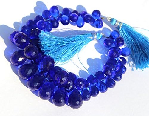 13 inch natural beads strand of 10x7-16x11mm faceted teardrop blue quartz gemstone briolletes beads for DIY jewelry - necklace, bracelet, earring, ring.