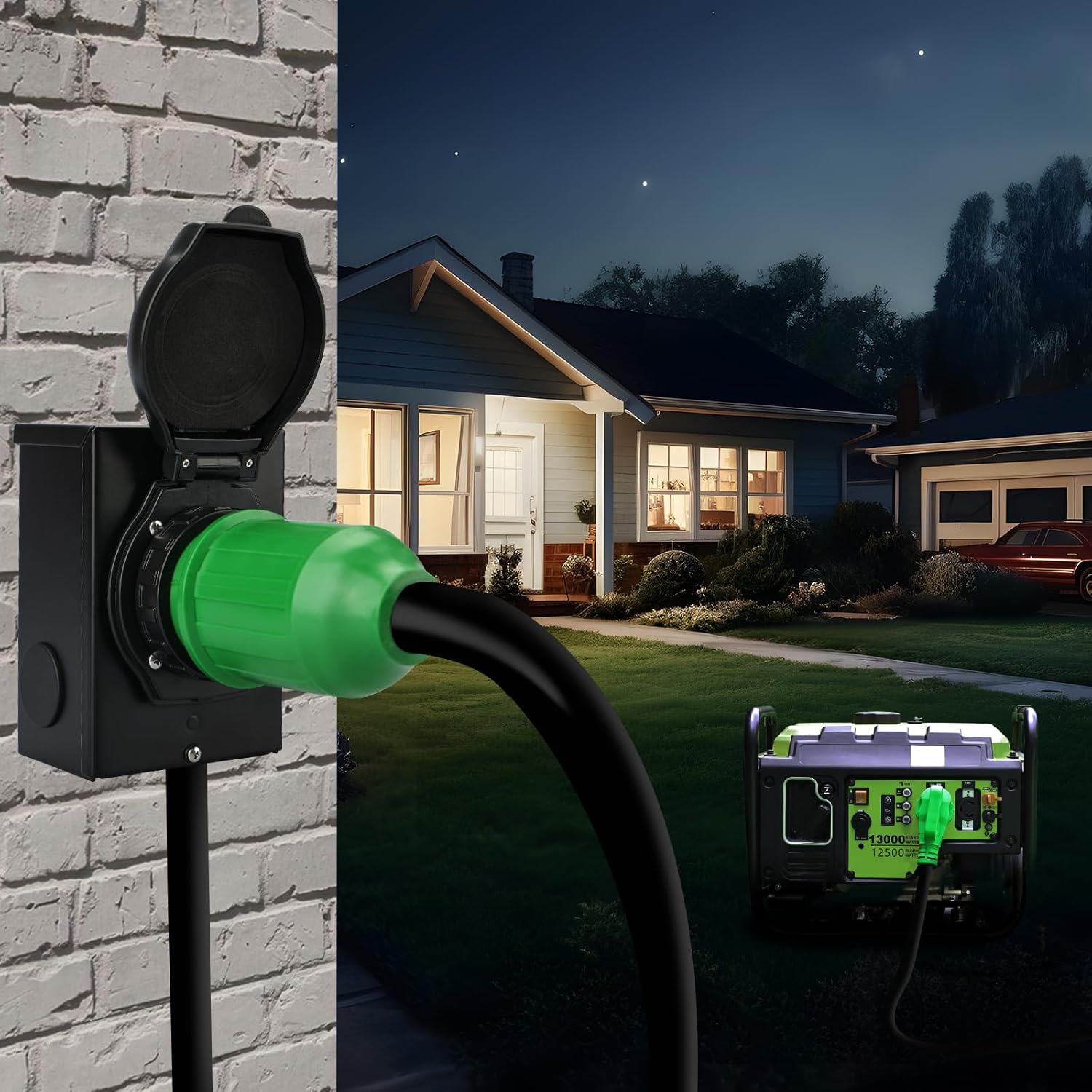 RVGUARD Emergency Power Combo Kit, 25 Foot 50 Amp Generator Cord and Power Inlet Box, NEMA 14-50P to SS2-50R Generator Cord with NEMA SS2-50P Pre-Drilled Generator Inlet Box, ETL Listed