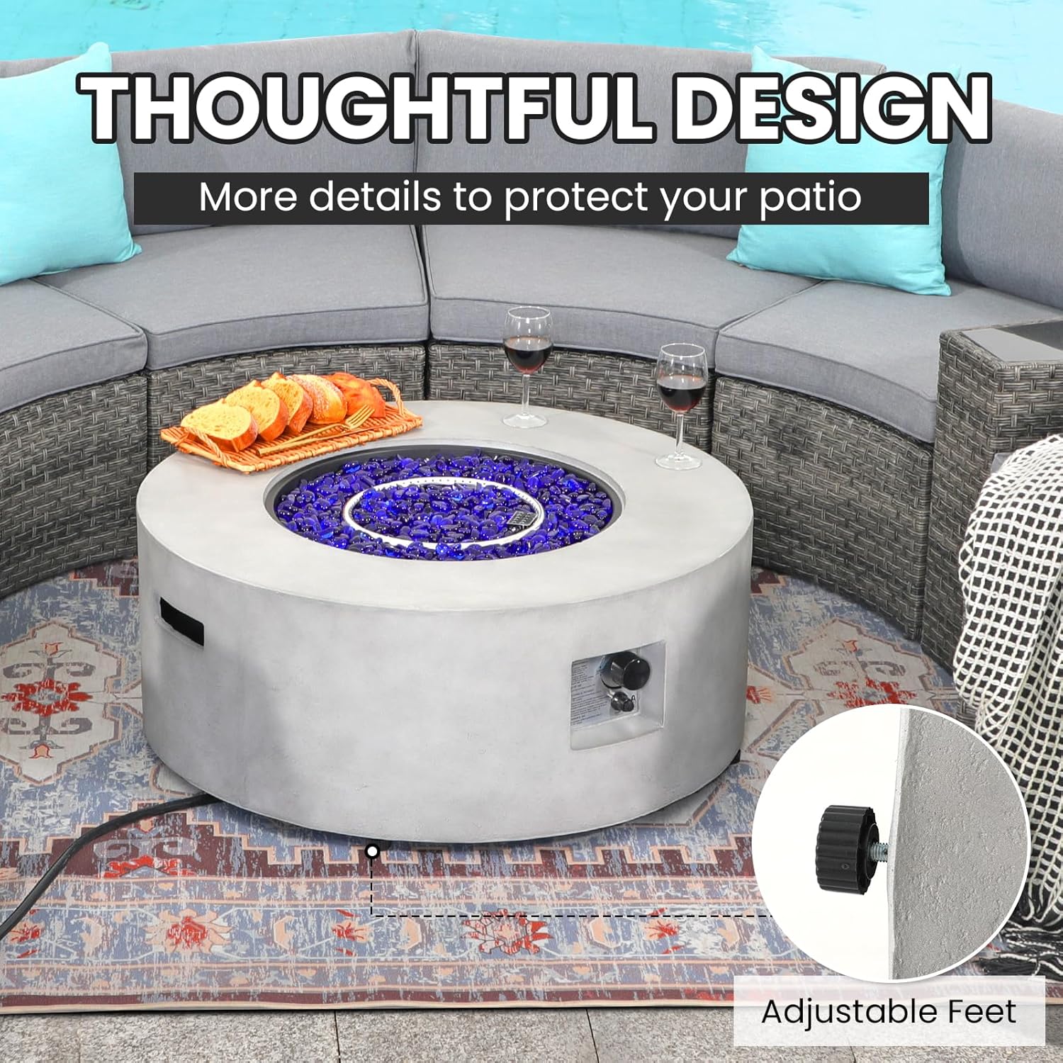 SUNSITT Outdoor 36’’ Propane Fire Pit Table 50,000 BTU Round Patio Propane Firepit Table, Pit Cover, Metal Lid & Fire Glass, Grey Finish