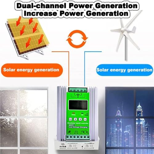 Hybrid Wind Solar Charge Controller with LCD Display, 12V/24V/48V MPPT, Off-Grid, 500W Wind + 500W Solar, Efficient Dump Load Management, Ideal for Renewable Energy Systems