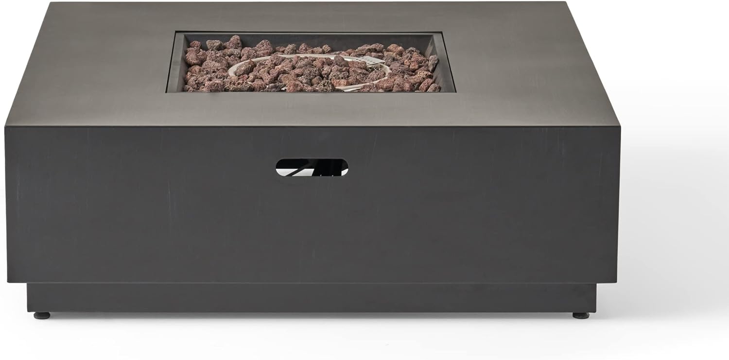 Square Propane Fire Pit Table, 50,000 BTU Outdoor Iron Fire Pit with Wood Pattern, 39 Inch Large Fire Pit for Patio Backyard Garden, Rustic Design for Outdoor & Indoor Gatherings, Only Table - Gray