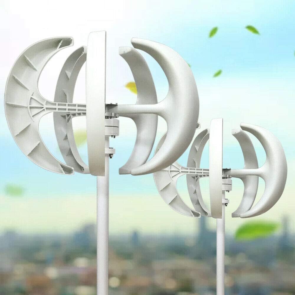 TBvechi Wind Turbine 600W 12V Wind Turbine Generator Red Lantern Vertical Wind Generator 5 Leaves Wind Turbine Kit with Controller No Pole (600W 12V, White)