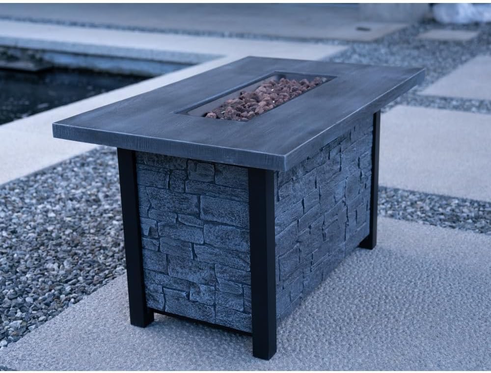 44 Inch Outdoor Propane Gas Fire Pit Table with 50000 BTU Heat Output for Patio Garden Backyard - Cultured Stone Finish