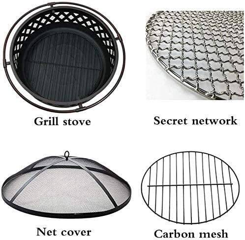 Fire Pits Outdoor Wood Burning Firepits for Outside, Fire Pit with BBQ Grill Shelf Outdoor Metal Brazier Star Moon Shape Garden Patio Heater with Cover BBQ Cooking for Outside Camping Backyar