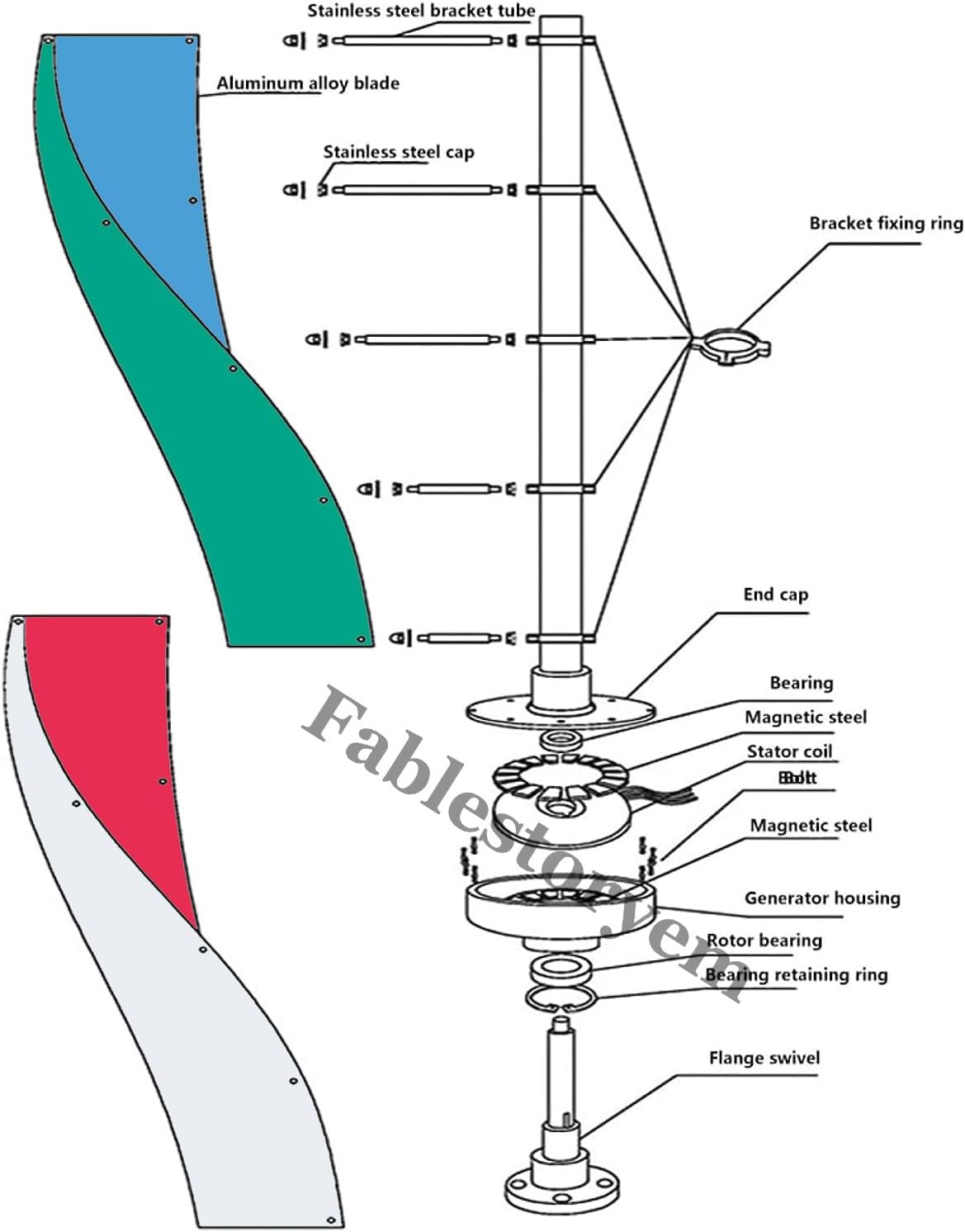Wind Turbine Kit, 12000W DC 12V/24V/48V Vertical Wind Power Turbine Generator Kit with Charge Controller, 3 Phase AC Permanent Magnet Generator, for Home RV Boat Marine Electricity Set,E-24V