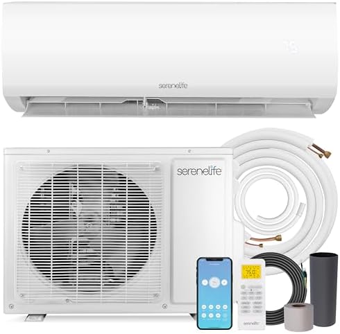 SereneLife 24,000 BTU Mini Split AC & Heating System, 230V Indoor & Outdoor Wall-Mounted Units with WiFi, Installation Kit Included for Home, Office & Bedroom, Up to 1400 Sq. Ft. Coverage