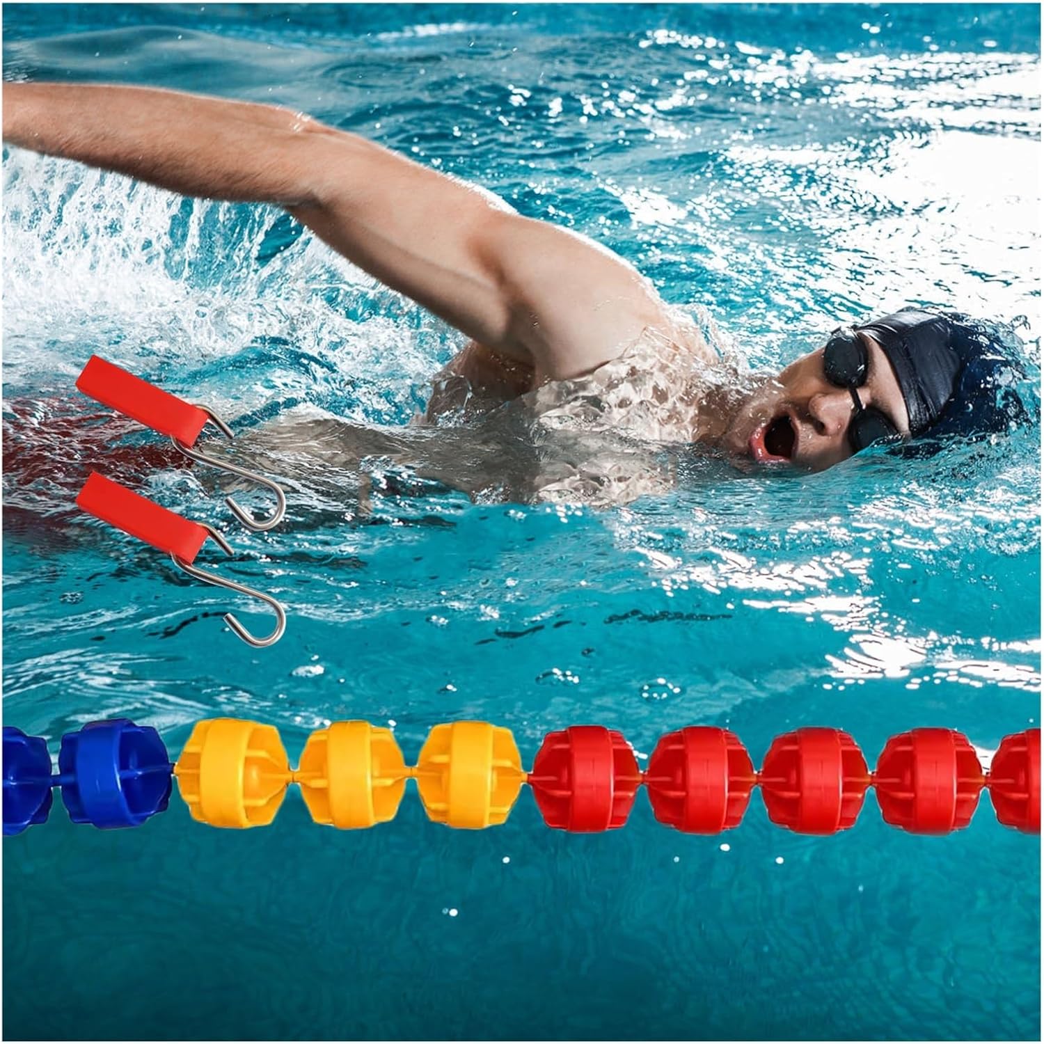 Pool Rope Floats for Divide Pool, Swimming Pool Float Line Divider Rope Kits with Hexagonal Shape Floating Balls, for Inground Pools School Contest