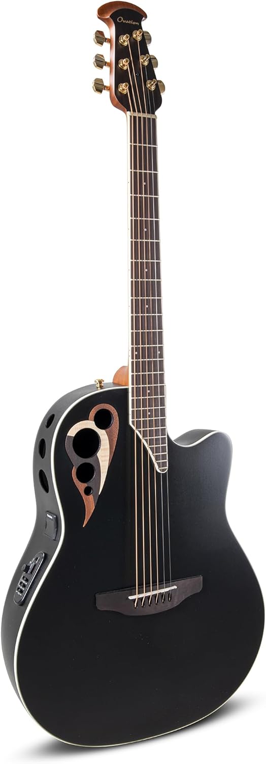 Ovation CDX40-5-G Celebrity Elite Deluxe CDX40 Electric Acoustic Guitar Solid Spruce Top Deep Contour Lyrachord Body Black Satin