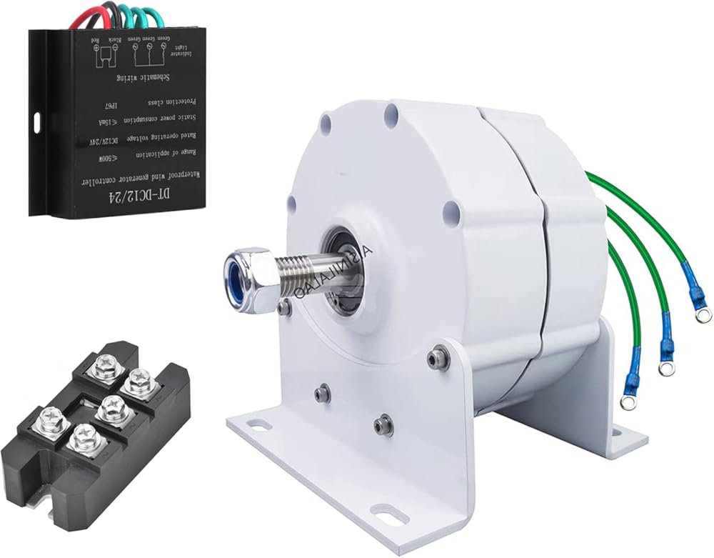 4000W Low Speed Gearless Permanent Magnet Generator, 12V/24V for DIY Horizontal Wind Turbine Generator Windmill Turbine(with Base)