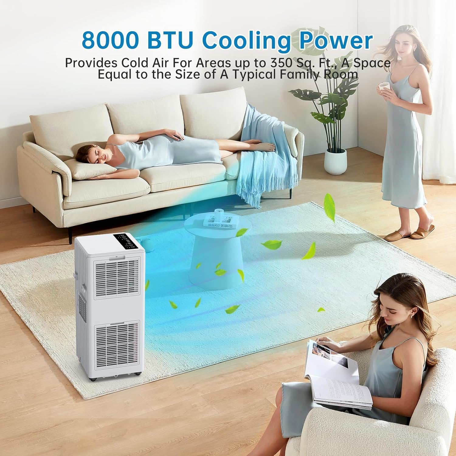 PeakPursuit 8000 BTU Portable Air Conditioner, 3-in-1 AC Unit up to 350 Sq.Ft, Quiet Air Conditioner with Remote Control, Cool, Fan, Dehumidifier, 24H Timer, for Bedroom or Living Room