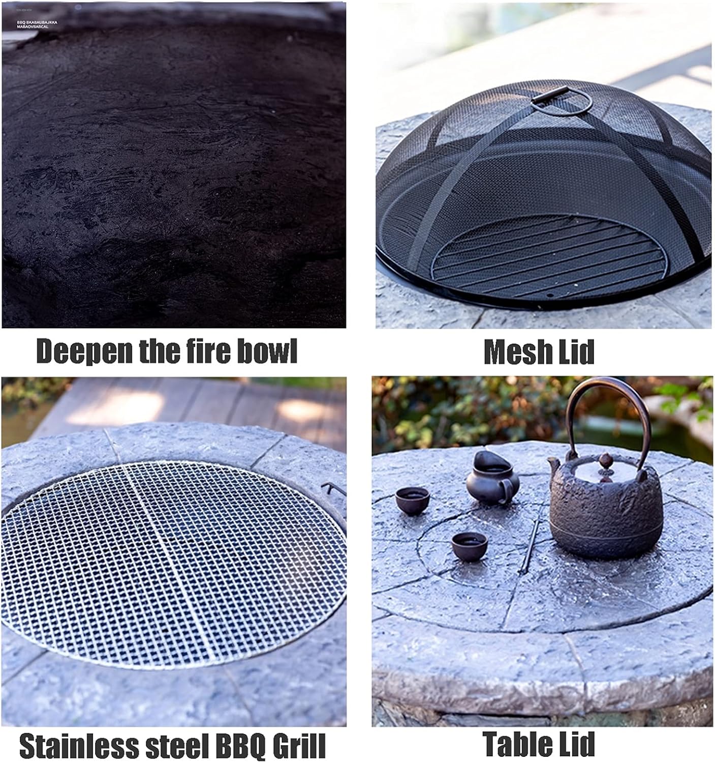 Outdoor Fire Pit Garden BBQ Wood Burning Fire Pit Bowl, 90cm Outdoor Imitation Stone Heater Fireplace, Used for Backyard Patio Picnic