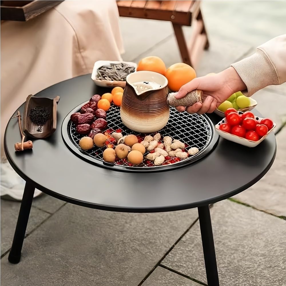Large Wood Burning Fire Pit with Grill, Portable Firepit for Outside Cooking & Heating, Carbon Steel Fire Pit Grill for Camping, Backyard, Picnics, and Outdoor Gatherings(Medium)