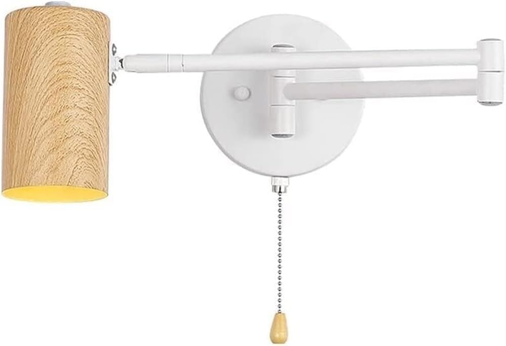 Nordic Adjustable Wall Lamp, Reading Rocker Wall Sconce with Pull Wire Switch, E27 LED Wall Light for Bedroom, Living Room, Headboard Lighting Fixture(Pewter)