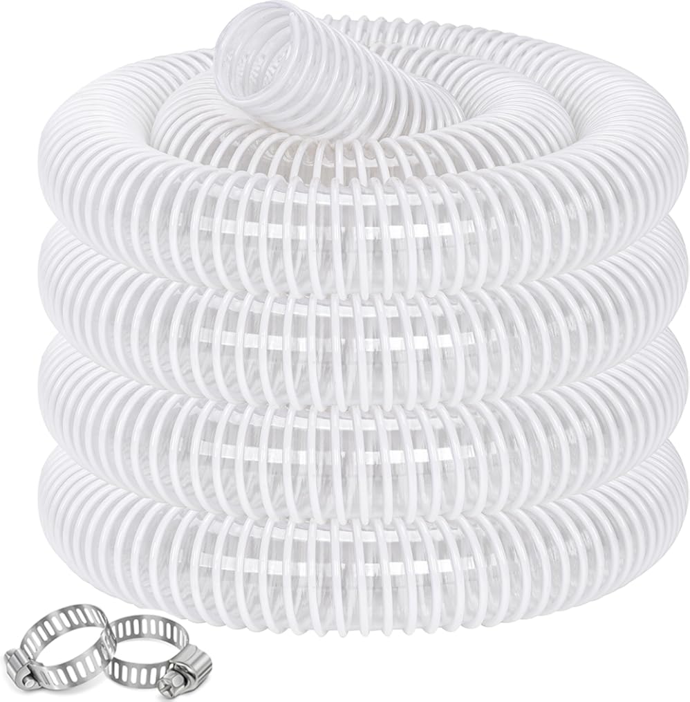 Dust Collection Hose 1-1/2 in × 20 ft Heavy Duty Clear Flexible PVC Reinforced Thicken Helix Suction Discharge Corrugated Pipe Hose for Fume Dust Collector Fitting Wood Chip Saw (1.5 inch hose)