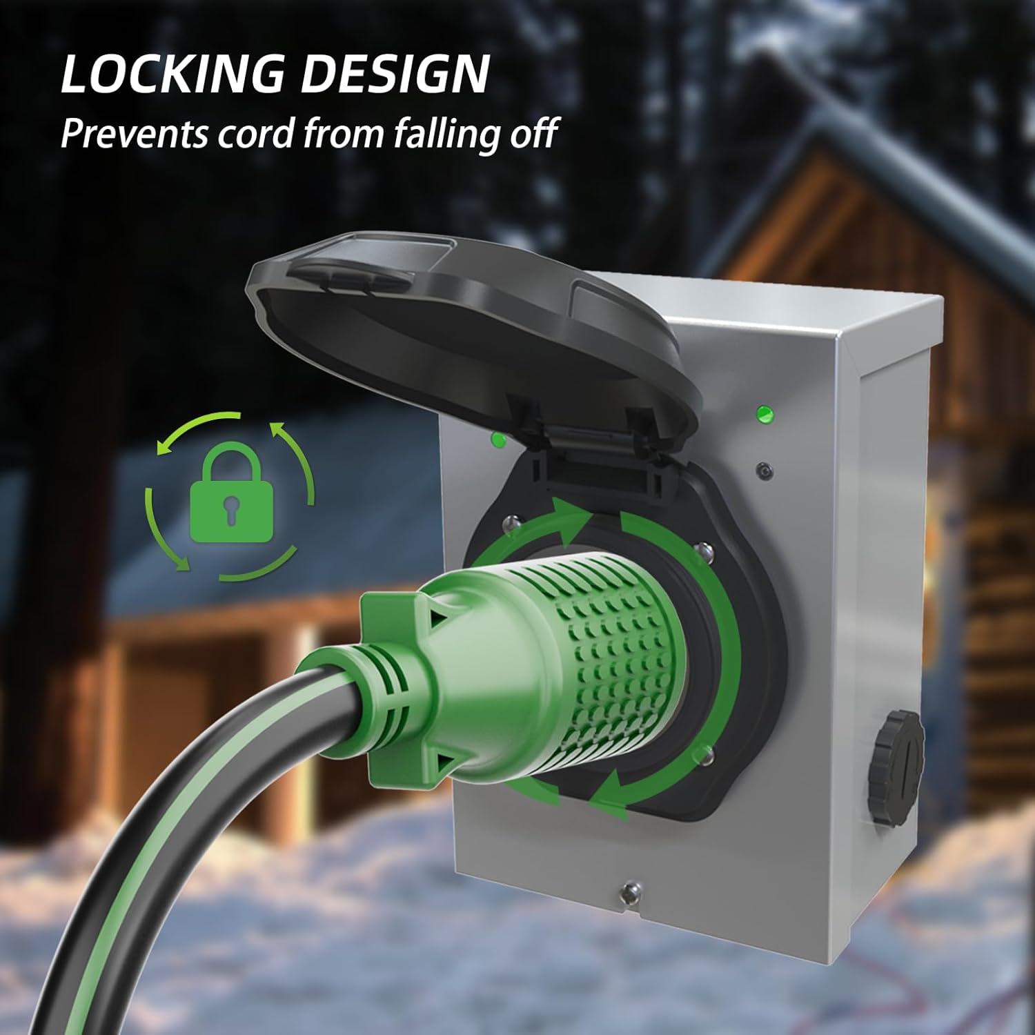 4 Prong 30 Amp Extension Generator Cord 50FT, NEMA L14-30P/L14-30R, 125/250 Volt Up to 7500 Watts, 10 Gauge SJTW Twist Lock Power Cord for Manual Transfer Switch, Black&Green, ETL Listed