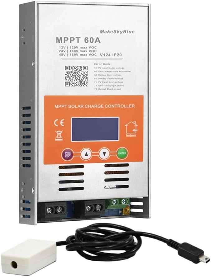 60A MPPT Solar Charge Controller V124 with CloudBOX, Auto 12V/24V/48V Max 160VDC Input,Supports Lead-Acid & Lithium Batteries