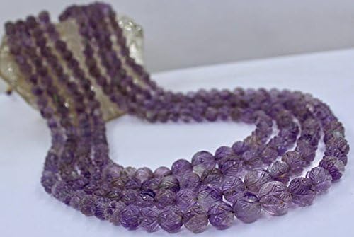 17 inch 4 strand necklace of natural amethyst round shape carved cut 16-5mm beads for DIY jewelry making.