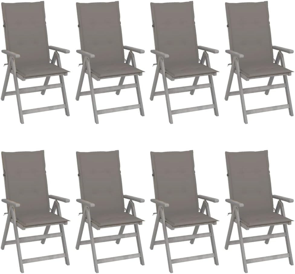 Patio Chair Patio Reclining Chairs with Cushions 8 pcs Gray Acacia Wood