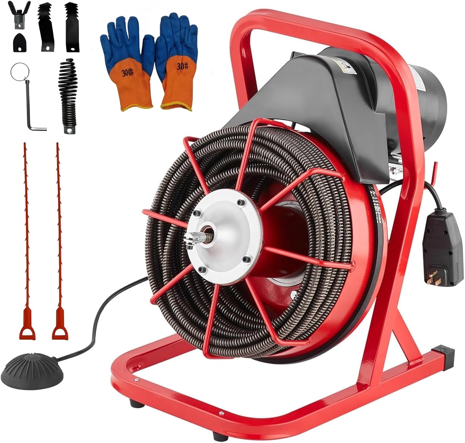 75FT 1/2 Inch Drain Cleaning Machine, Portable Electric Drain Auger with 6 Cutter & Air-Activated Foot Switch, Sewer Snake Drain Cleaner for 1