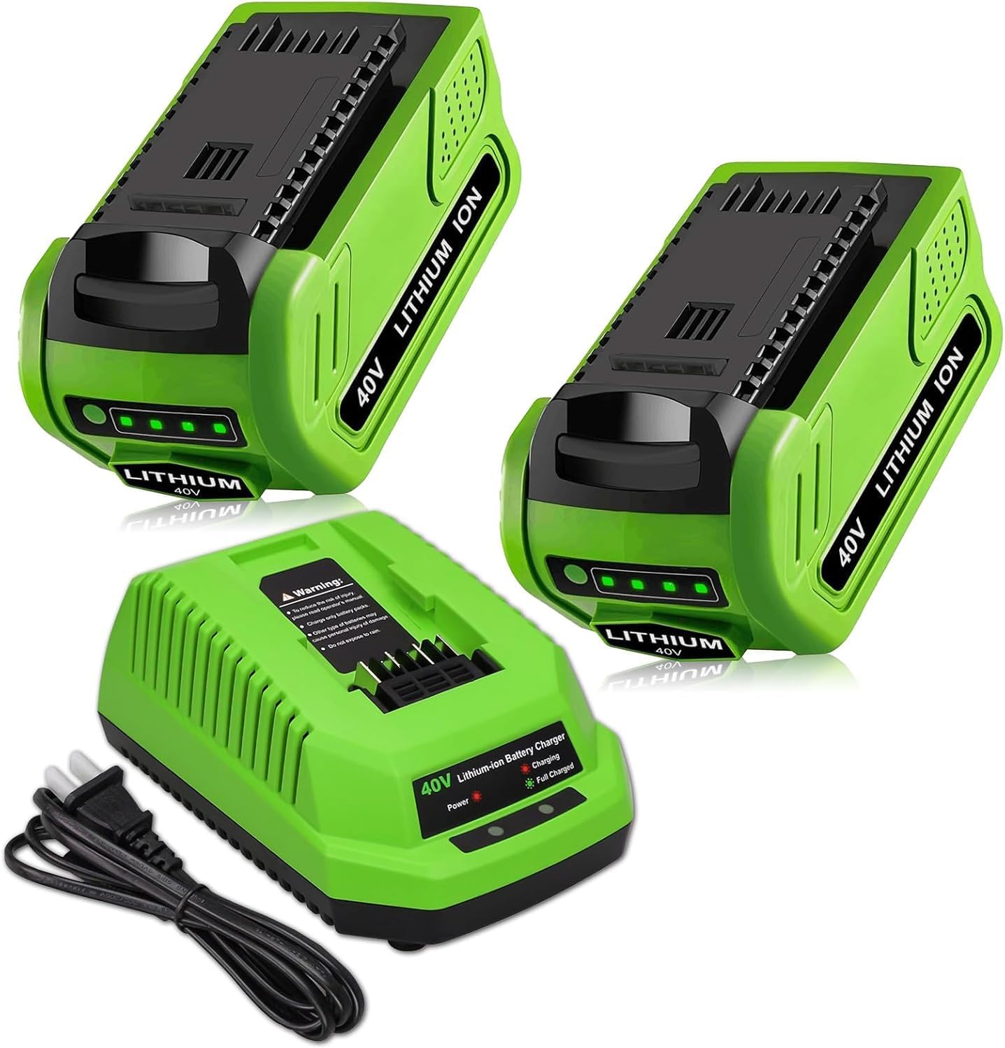 2Pack 6.0Ah Replacement for Greenworks 40V Battery 29252 20202 22262 25312 25322 20642 Compatible with Greenworks G-MAX Battery 40 Volt Power Tools (Green-3PC)