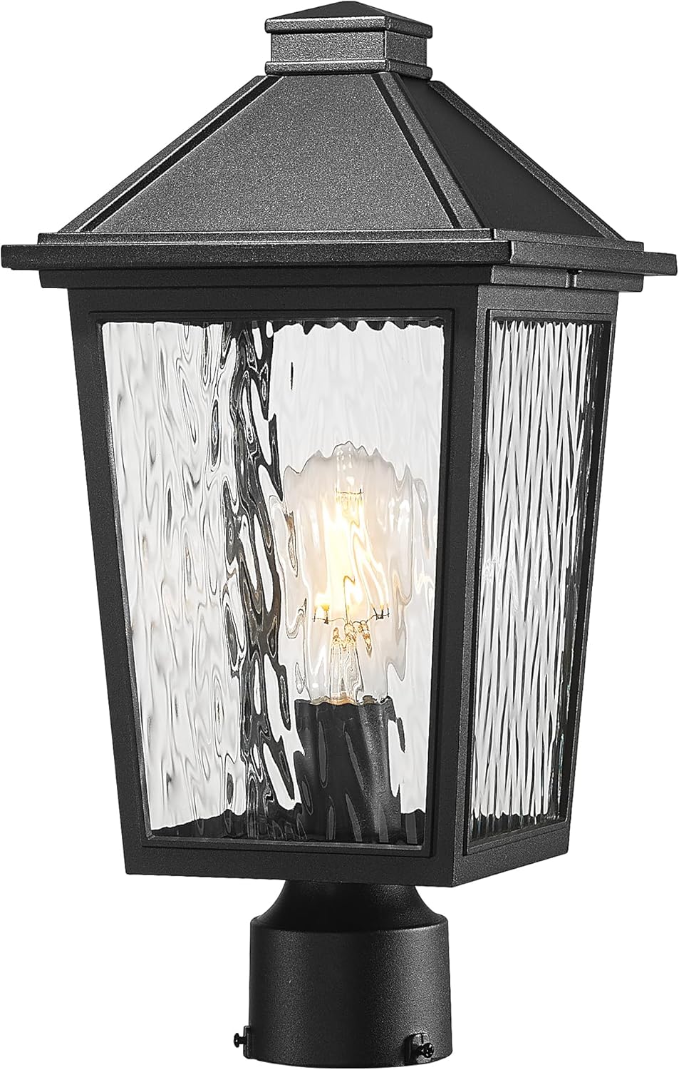 Post Lights Outdoor, HWH Modern Post Lamps Outdoor Light Fixture Exterior Pillar Lantern with Water Ripple Glass, Matte Black Finish, 5HX64PM-SW BK (Large)