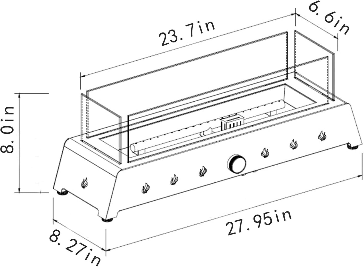 Propane Fire Pit Table, 40,000 BTU 28 Inch Rectangular Outdoor Tabletop Fire Pit with Glass Wind Guard, Black Steel Fire Pit, Portable Gas Fire Pits for Patio Balcony Garden, Not Included Propane